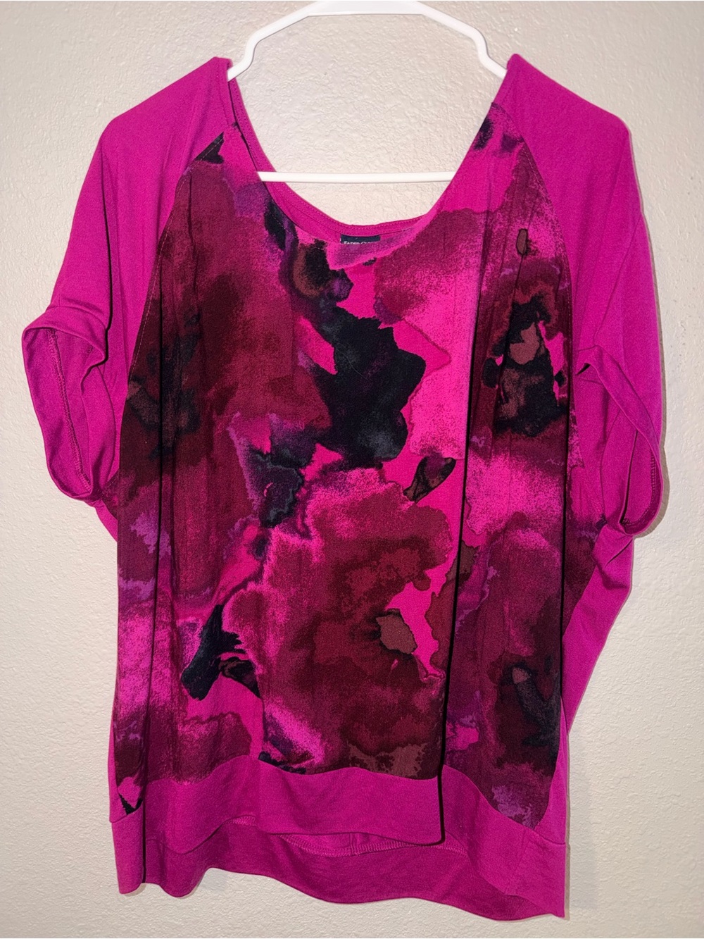 Faded Glory Bright Magenta Soft Floral Abstract Top